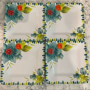 Set of 4 11” Laurie Gates melamine dinner plates in blue floral